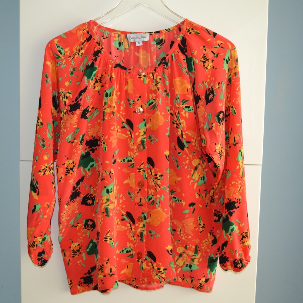Anthropologie “Bayla Jane” Floral Blouse Orange S